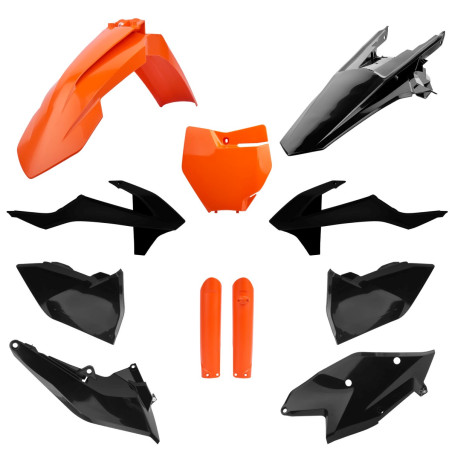 POLISPORT KOMPLET PLASTIKÓW KTM SX/SX-F/XC-F '16-'18 Z TABLICĄ I OSŁONAMI AMORTYZATORÓW KOLOR CZARY POMARAŃCZOWY