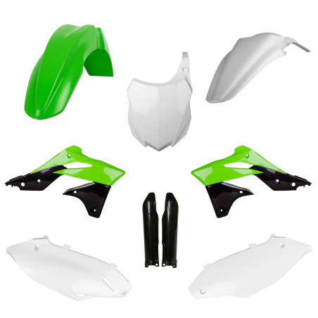 POLISPORT KOMPLET PLASTIKÓW KAWASAKI KX 250F '13-'16 Z TABLICĄ I OSŁONAMI AMORTYZATORÓW KOLOR ZIELONY CZARNY BIAŁY OEM