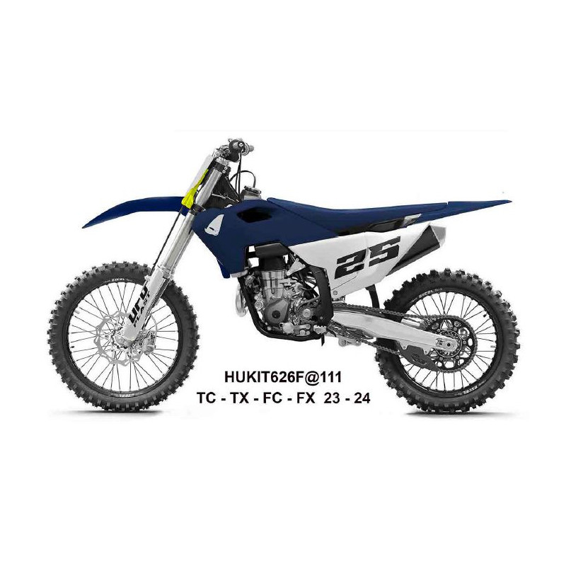 UFO KOMPLET PLASTIKÓW HUSQVARNA TC 125 / 250 '23-'24, FC 250 / 350 / 450 '23-'24 KOLOR GRANATOWY / BIAŁY