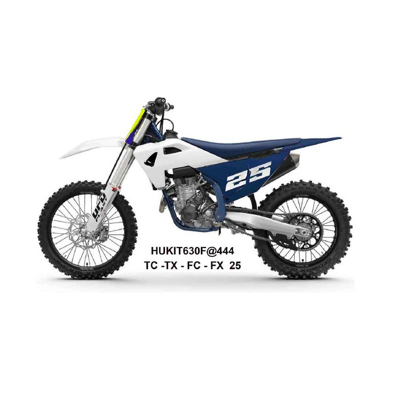 UFO KOMPLET PLASTIKÓW HUSQVARNA TC 125 / 150 / 250 / 300 '25-'26, TX 300 '25-'26 KOLOR BIAŁY / GRANATOWY