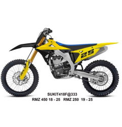UFO KOMPLET PLASTIKÓW Z OSŁONAMI AMORTYZATORÓW SUZUKI RMZ 250 '19-'25, RMZ 450 '18-'25 KOLOR ŻÓŁTY / CZARNY