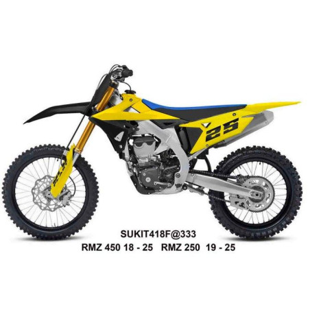UFO KOMPLET PLASTIKÓW Z OSŁONAMI AMORTYZATORÓW SUZUKI RMZ 250 '19-'25, RMZ 450 '18-'25 KOLOR ŻÓŁTY / CZARNY