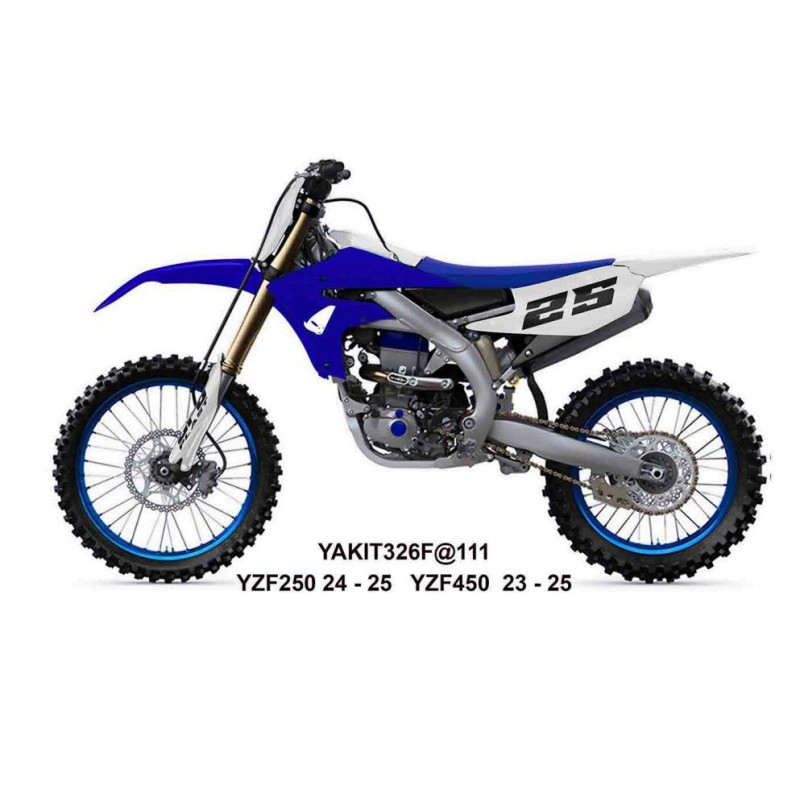 UFO KOMPLET PLASTIKÓW Z OSŁONAMI AMORTYZATORÓW YAMAHA YZF 250 '24-'26, YZF 450 '23-'25 KOLOR NIEBIESKI / BIAŁY