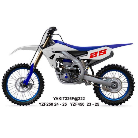 UFO KOMPLET PLASTIKÓW Z OSŁONAMI AMORTYZATORÓW YAMAHA YZF 250 '24-'26, YZF 450 '23-'25 KOLOR BIAŁY / NIEBIESKI