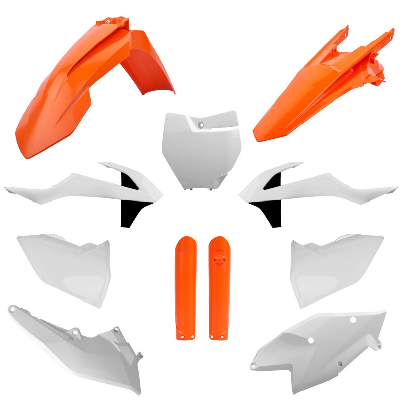 POLISPORT KOMPLET PLASTIKÓW KTM SX/SX-F/XC-F '16-'18 Z TABLICĄ I OSŁONAMI AMORTYZATORÓW KOLOR POMARAŃCZOWY BIAŁE CZARNY