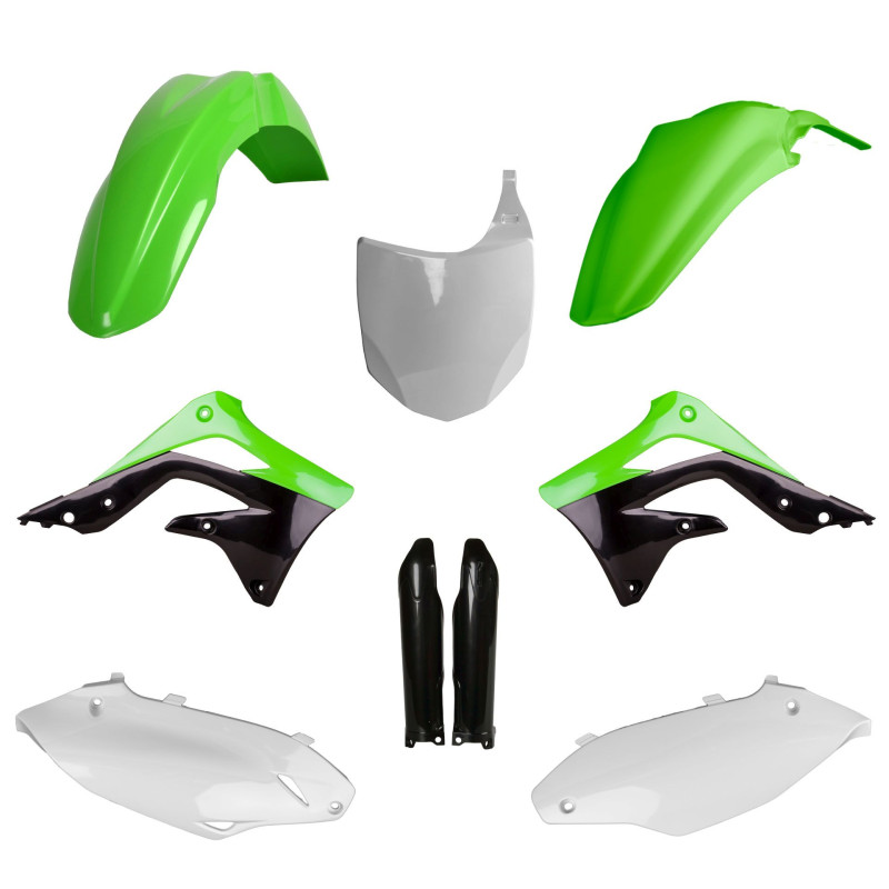 POLISPORT KOMPLET PLASTIKÓW KAWASAKI KX 450F '12 Z TABLICĄ I OSŁONAMI AMORTYZATORÓW KOLOR ZIELONY