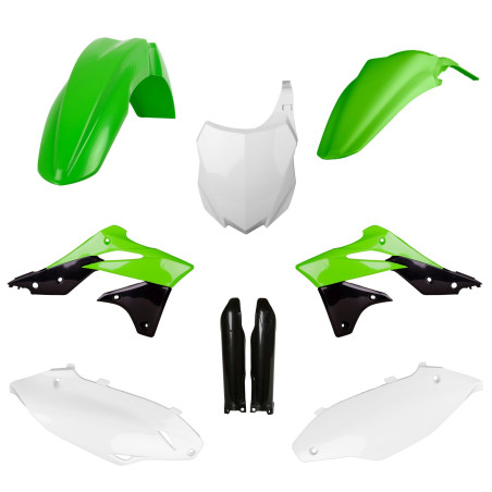 POLISPORT KOMPLET PLASTIKÓW KAWASAKI KX 250F '13-'16 Z TABLICĄ I OSŁONAMI AMORTYZATORÓW KOLOR ZIELONY BIAŁY CZARNY OEM