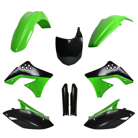 POLISPORT KOMPLET PLASTIKÓW KAWASAKI KX 250F '09-'12 Z TABLICĄ I OSŁONAMI AMORTYZATORÓW KOLOR CZARNY ZIELONY OEM