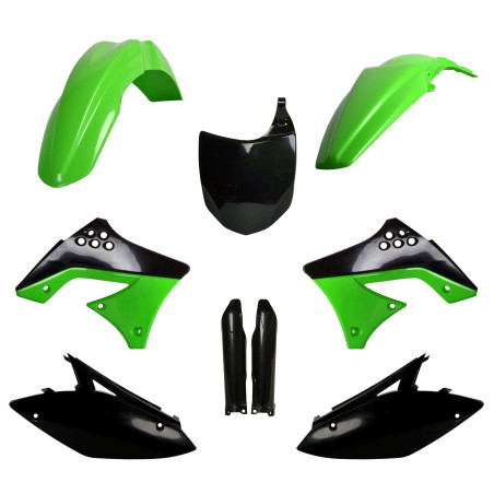 POLISPORT KOMPLET PLASTIKÓW KAWASAKI KX 250F '09-'12 Z TABLICĄ I OSŁONAMI AMORTYZATORÓW KOLOR CZARNY ZIELONY