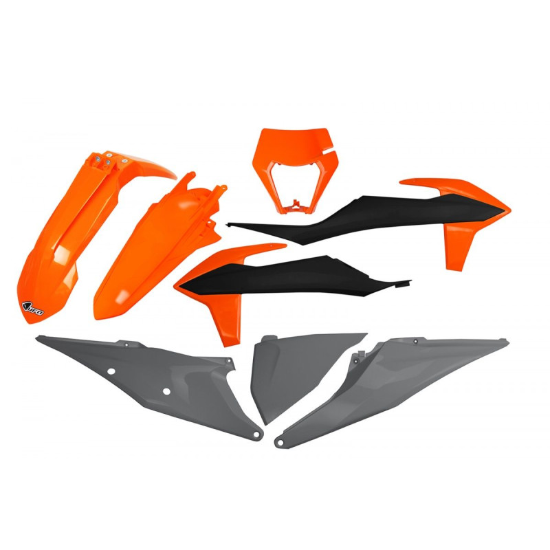 UFO KOMPLET PLASTIKÓW KTM EXC 125 '20-'21, EXC 250 / 300 TPI '20-'23 KOLOR '21 (POMARAŃCZOWY/CZARNY/SZARY)