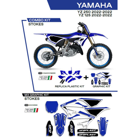UFO KOMPLET PLASTIKÓW Z NAKLEJKAMI YAMAHA YZ 125/250 '22-'26, STOKES KOLOR (NIEBIESKI/CZARNY/BIAŁY) - WYPRZEDAŻ
