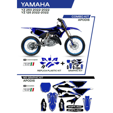 UFO KOMPLET PLASTIKÓW Z NAKLEJKAMI YAMAHA YZ 125/250 '22-'26, APODIS KOLOR (BIAŁY/NIEBIESKI) - WYPRZEDAŻ