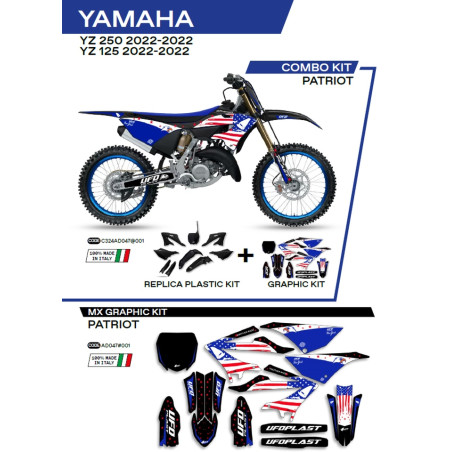 UFO KOMPLET PLASTIKÓW Z NAKLEJKAMI YAMAHA YZ 125/250 '22-'26, Z OSŁONAMI AMORTYZATORÓW PATRIOT KOLOR CZARNY - WYPRZEDAŻ