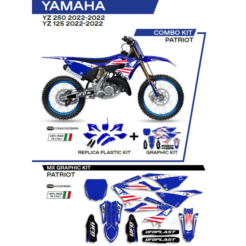 UFO KOMPLET PLASTIKÓW Z NAKLEJKAMI YAMAHA YZ 125/250 '22 PATRIOT KOLOR (BIAŁY/NIEBIESKI) - WYPRZEDAŻ