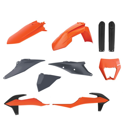 POLISPORT KOMPLET PLASTIKÓW KTM EXC/EXC-F TPI '20-'23 Z OSŁONĄ LAMPY I OSŁONAMI AMORTYZATORÓW KOLOR POMARAŃCZOWY SZARY