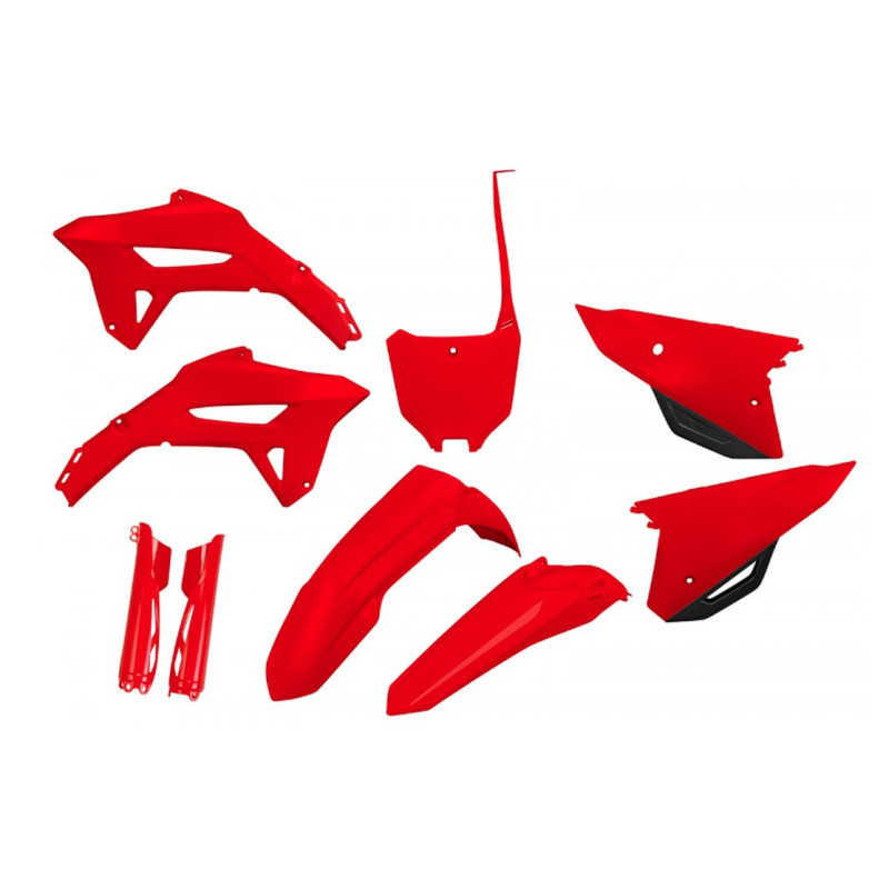 UFO KOMPLET PLASTIKÓW Z OSŁONAMI AMORTYZATORÓW HONDA CRF 250 R '22-'24, CRF 450 R '21-'24 KOLOR OEM CZERWONY