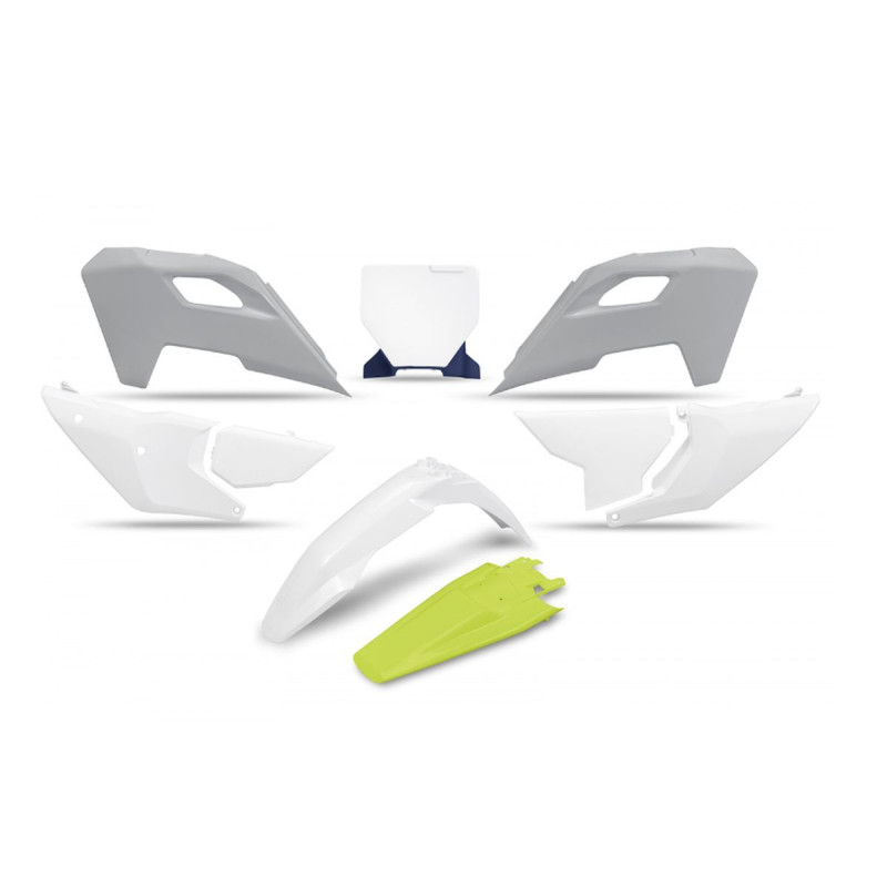 UFO KOMPLET PLASTIKÓW HUSQVARNA TC 125 / 250 '23-'24, FC 250 / 350 / 450 '23-'24 KOLOR BIAŁY ŻÓŁTY