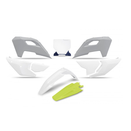 UFO KOMPLET PLASTIKÓW HUSQVARNA TC 125 / 250 '23-'24, FC 250 / 350 / 450 '23-'24 KOLOR BIAŁY ŻÓŁTY