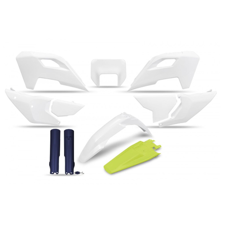 UFO KOMPLET PLASTIKÓW HUSQVARNA TE 150 / 250 / 300 '24-'25, FE 250 / 350 / 450 / 501 '24-'25 KOLOR BIAŁY ŻÓŁTY