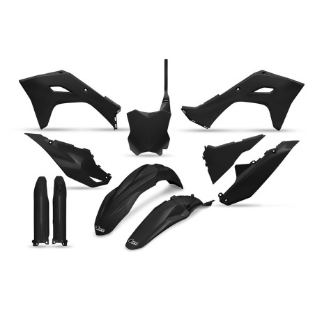 UFO KOMPLET PLASTIKÓW Z OSŁONAMI AMORTYZATORÓW KAWASAKI KXF 250 '25, KXF 450'24-'26, KX 450X '24-'26 KOLOR CZARNY