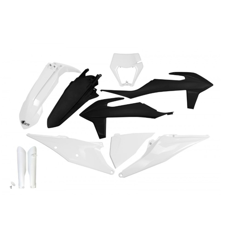 UFO KOMPLET PLASTIKÓW KTM EXC 125 '20-'21, EXC 250 / 300 TPI '20-'23 KOLOR BIAŁY CZARNY
