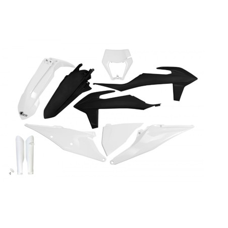 UFO KOMPLET PLASTIKÓW KTM EXC 125 '20-'21, EXC 250 / 300 TPI '20-'23 KOLOR BIAŁY CZARNY