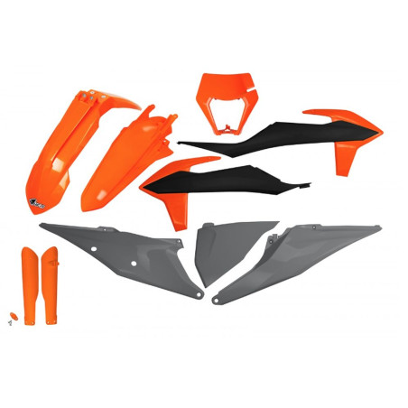 UFO KOMPLET PLASTIKÓW KTM EXC 125 '20-'21, EXC 250 / 300 TPI '20-'23 KOLOR POMARAŃCZOWY SZARY