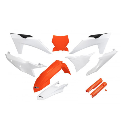 UFO KOMPLET PLASTIKÓW KTM SX 125 / 250 / 300 TBI '23-'24, SX-F 250 / 350 / 450 '23-'24 KOLOR POMARAŃCZOWY BIAŁY