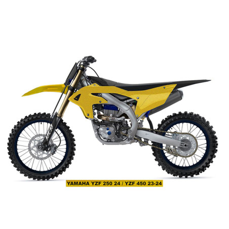 UFO KOMPLET PLASTIKÓW Z OSŁONAMI AMORTYZATORÓW YAMAHA YZF 250 '24-'26, YZF 450 '23-'25 KOLOR ZŁOTY - WYPRZEDAŻ