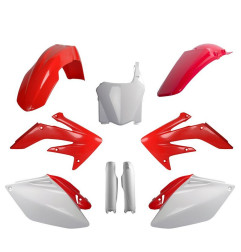 POLISPORT KOMPLET PLASTIKÓW HONDA CRF 250R '08 Z TABLICĄ I OSŁONAMI AMORTYZATORÓW KOLOR CZERWONO BIAŁY OEM