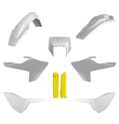 POLISPORT KOMPLET PLASTIKÓW HUSQVARNA TE/FE TPI '17-'19 Z TABLICĄ I OSŁONAMI AMORTYZATORÓW KOLOR BIAŁO ŻÓŁTY OEM