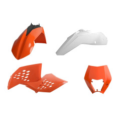 POLISPORT KOMPLET PLASTIKÓW KTM EXC/EXC-F '08-'11 Z TABLICĄ I OSŁONAMI AMORTYZATORÓW KOLOR POMARAŃCZOWY BIAŁY OEM