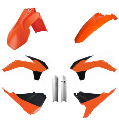 POLISPORT KOMPLET PLASTIKÓW KTM EXC/EXC-F '14-'15 Z OSŁONAMI AMORTYZATORÓW KOLOR POMARAŃCZOWY CZARNO BIAŁY OEM