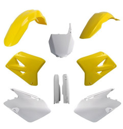 POLISPORT KOMPLET PLASTIKÓW SUZUKI RM 125/250 '01-'06 Z TABLICĄ I OSŁONAMI AMORTYZATORÓW KOLOR ŻÓŁTY BIAŁY
