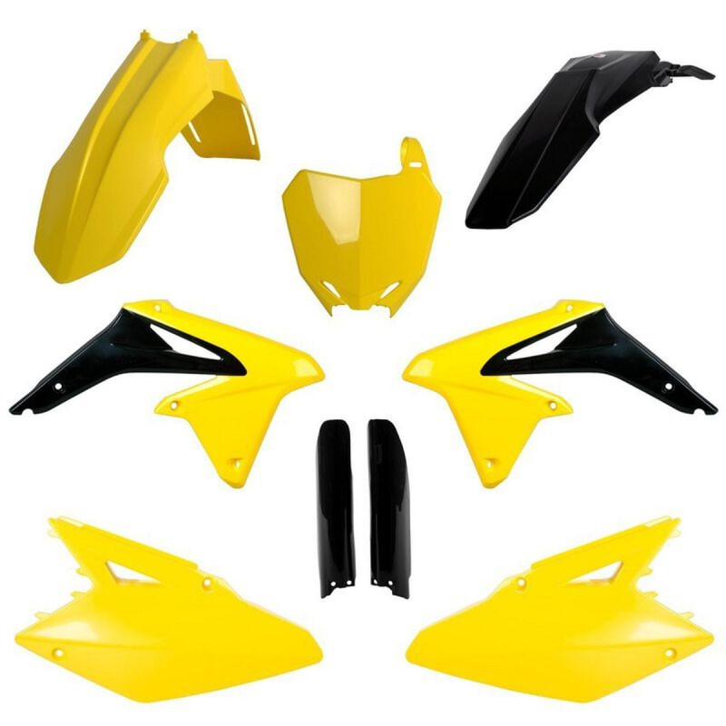 POLISPORT KOMPLET PLASTIKÓW SUZUKI RMZ 450 '08-'17 Z TABLICĄ I OSŁONAMI AMORTYZATORÓW KOLOR ŻÓŁTY CZARNY OEM