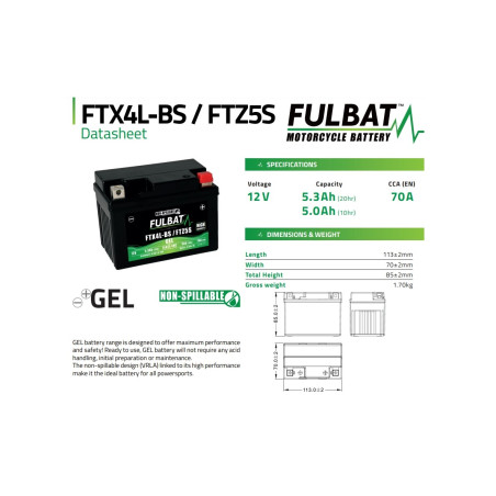 AKUMULATOR ŻELOWY BEZOBSŁUGOWY FULBAT FTX4L-BS / FTZ5S