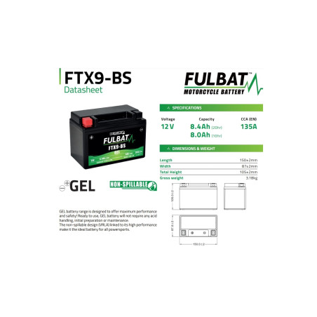 AKUMULATOR ŻELOWY BEZOBSŁUGOWY FULBAT FTX9-BS