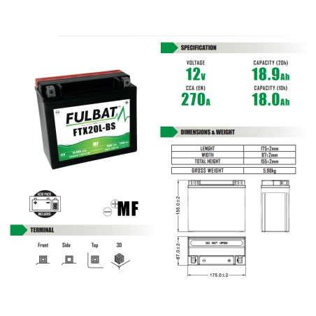 AKUMULATOR BEZOBSŁUGOWY FULBAT FTX20L-BS