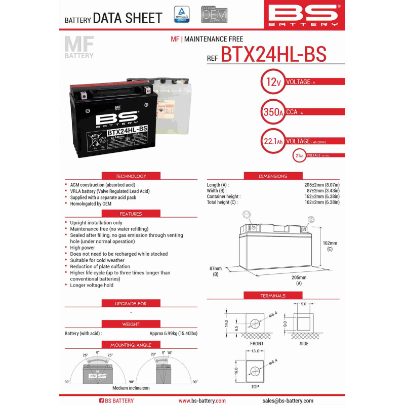 BS AKUMULATOR BTX24HL-BS (YTX24HL-BS) 12V 21AH 205X87X162 BEZOBSŁUGOWY - ELEKTROLIT OSOBNO (350A) UE2019/1148 (2) BS AKUMULATOR BTX24HL-BS (YTX24HL-BS) 12V 21AH 205X87X162 BEZOBSŁUGOWY - ELEKTROLIT OSOBNO (350A) UE2019/1148 (2)
