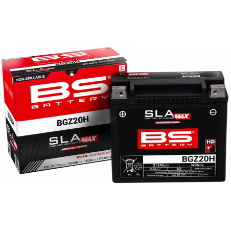 BS AKUMULATOR BGZ20H MAX (FA) (YTX20H,YTX20-BS) 12V 120AH 176X89X154 BEZOBSŁUGOWY - ZALANY (ZWIĘKSZONY PRĄD ROZRUCHOWY)