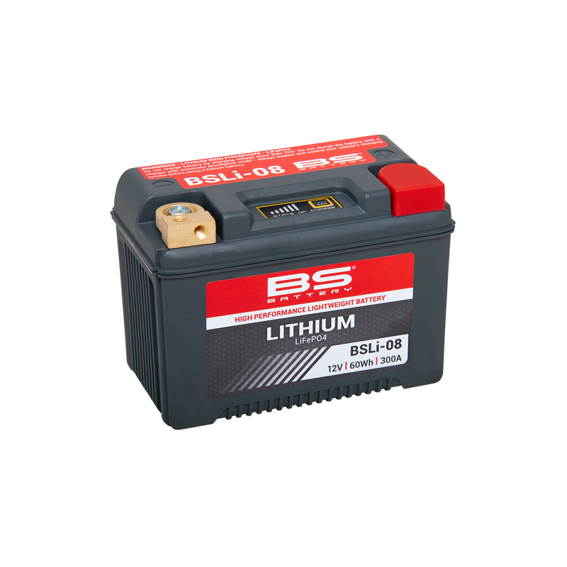 BS AKUMULATOR LITOWO-JONOWY ZE WSKAŹNIKIEM NAŁADOWANIA LIFEPO4 BSLI-08 (12,8V,300A,64WH,5AH) BS AKUMULATOR LITOWO-JONOWY ZE WSKAŹNIKIEM NAŁADOWANIA LIFEPO4 BSLI-08 (12,8V,300A,64WH,5AH)