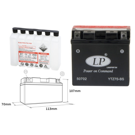 LANDPORT AKUMULATOR YTZ7S-BS (MA LTZ7S-BS) (MA LTZ7S-BS) 12V 6AH 113X70X105 BEZOBSŁUGOWY - ELEKTROLIT OSOBNO UE2019/1148