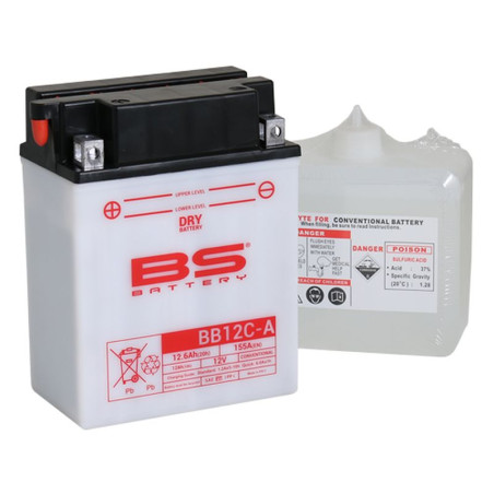 BS AKUMULATOR BB12C-A (YB12C-A) 12V 12AH 134X80X175 OBSŁUGOWY - ELEKTROLIT OSOBNO (155A) UE2019/1148 (4)