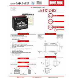 BS AKUMULATOR BTX12-BS (YTX12-BS) 12V 10AH 152X88X131 BEZOBSŁUGOWY - ELEKTROLIT OSOBNO (180A) UE2019/1148 (4)