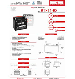 BS AKUMULATOR BTX14-BS (YTX14-BS) 12V 12AH 150X87X145 BEZOBSŁUGOWY - ELEKTROLIT OSOBNO (200A) UE2019/1148 (4)