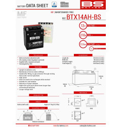 BS AKUMULATOR BTX14AH-BS (YTX14AH-BS) 12V 12AH 134X89X166 BEZOBSŁUGOWY - ELEKTROLIT OSOBNO (210A) UE2019/1148 (3)