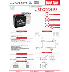 BS AKUMULATOR BTX20CH-BS (YTX20CH-BS, YTX20A-BS) 12V 18AH 150X87X161 BEZOBSŁUGOWY - ELEKTROLIT OSOBNO (270A) UE2019/1148