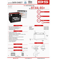 BS AKUMULATOR BTX4L-BS+ 12V 4AH 113X70X85 BEZOBSŁUGOWY - ELEKTROLIT OSOBNO UE2019/1148 - ZASTĘPUJE 300819