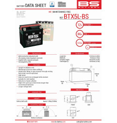BS AKUMULATOR BTX5L-BS (YTX5L-BS) 12V 4AH 114X71X106 BEZOBSŁUGOWY - ELEKTROLIT OSOBNO (70A) UE2019/1148 (8)