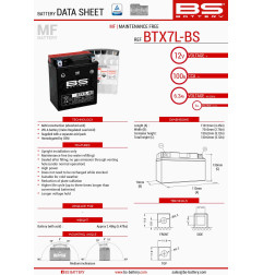 BS AKUMULATOR BTX7L-BS (YTX7L-BS) 12V 6AH 144X71X131 BEZOBSŁUGOWY - ELEKTROLIT OSOBNO (85A) UE2019/1148 (6)